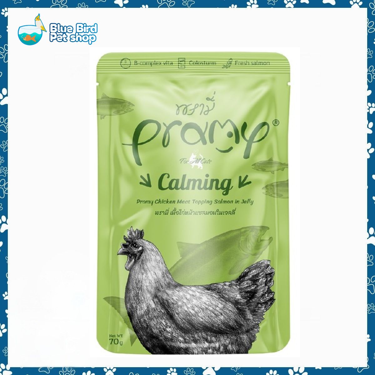 Pramy Cat Pouch Calming Chicken Meat Topping Salmon In Jelly 70gm (All Life Stages) Pramy Cat Pouch Calming Chicken Meat Topping Salmon In Jelly 70gm (All Life Stages)