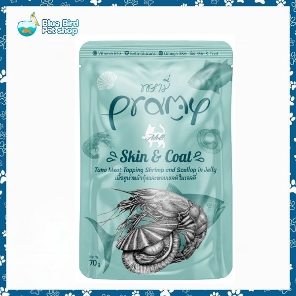 Pramy Cat Pouch Skin & Coat Tuna Meat Topping Shrimp And Scallop In Jelly 70gm (For Adult Cats) Pramy Cat Pouch Skin & Coat Tuna Meat Topping Shrimp And Scallop In Jelly 70gm (For Adult Cats)