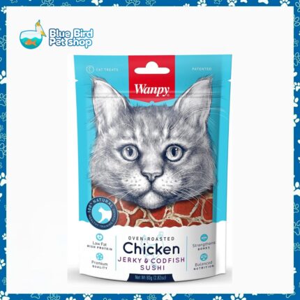Wanpy Oven Roasted Jerky Cat Treat Real Chicken Jerky & Cod Fish Sushi 80gm
