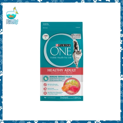 Purina ONE Healthy Adult Salmon and Tuna 1.2kg dry cat food package for adult cats