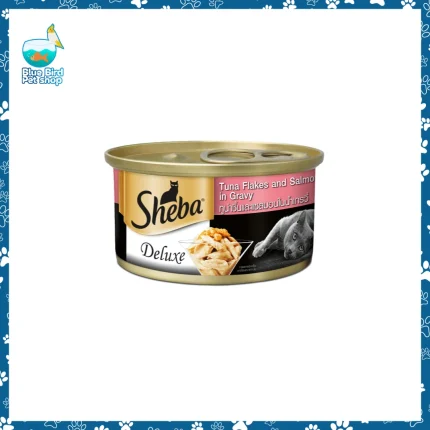 Sheba Deluxe Can Tuna Flakes and Salmon In Gravy 85g premium wet cat food can for adult cats