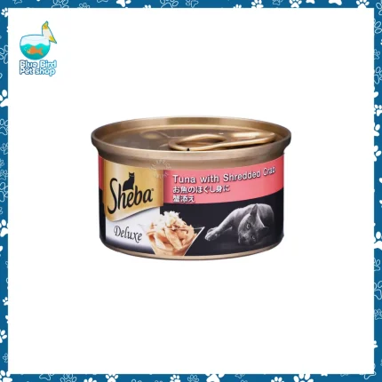 Sheba Deluxe Can Tuna with Shredded Crab 85g premium wet cat food can for adult cats at Blue Bird Petshop Bashundhara