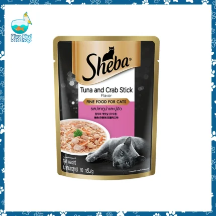 Sheba Pouch Tuna and Crabstick 70g premium wet cat food for adult cats at Blue Bird Pet Shop Bashundhara